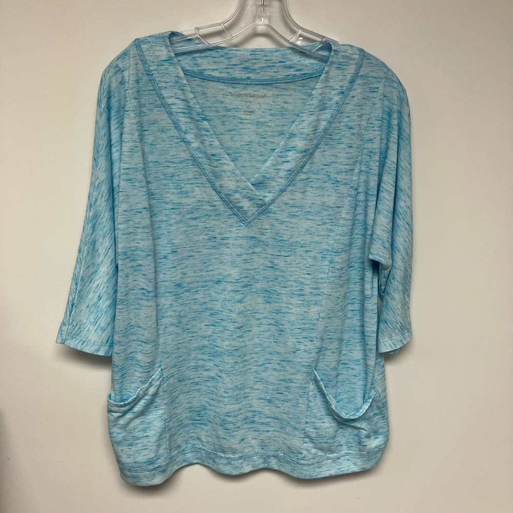 Woman Within, Light Blue V-Neck Top, M (14-16)